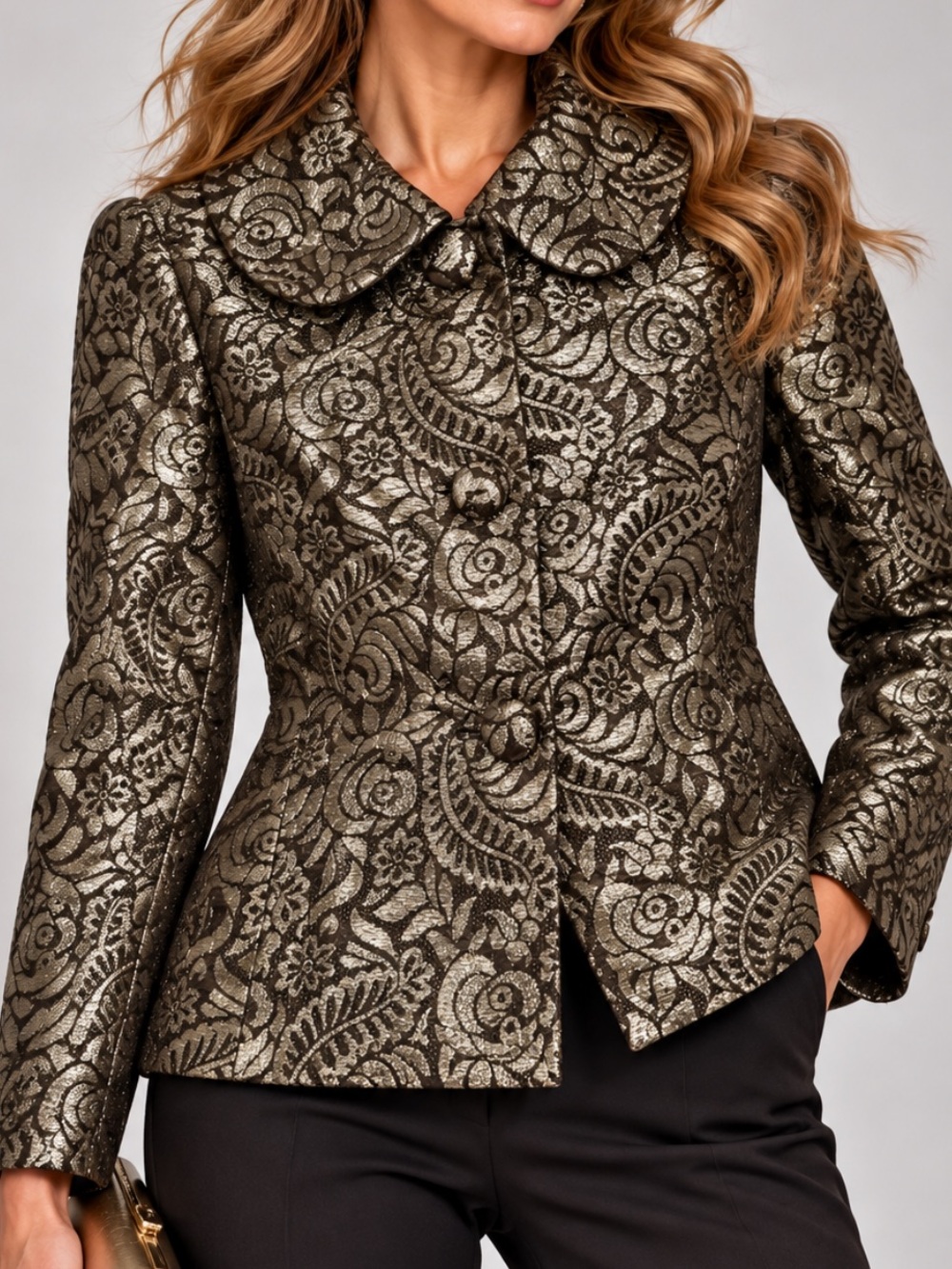 Banana Republic Gold Brown Metallic Brocade Floral Jacket